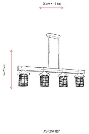 AVONNI AV-60002-4EY Eskitme Kaplama Modern Avize E27 Metal Ahşap Cam 95x15cm