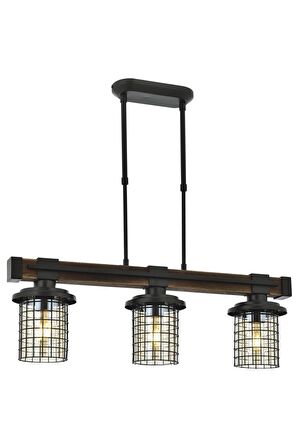 AVONNI AV-60002-3EY Eskitme Kaplama Modern Avize E27 Metal Ahşap Cam 75x15cm