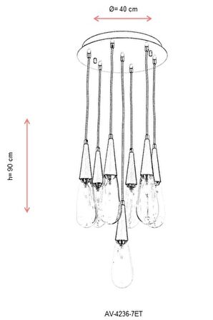 AVONNI AV-60059-7ET Eskitme Kaplama Modern Avize E14 Metal Cam 40cm