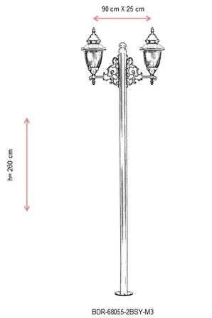 AVONNI BDR-68055-2BSY-M3 Kahverengi/Siyah Boyalı Dış Mekan Aydınlatma E27 Aluminyum Döküm Dip Polikarbon Cam 90x25cm