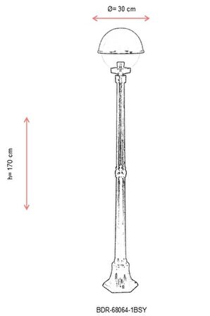 AVONNI BDR-68064-1BSY Siyah Boyalı Dış Mekan Aydınlatma E27 Aluminyum Polikarbon Cam 30cm