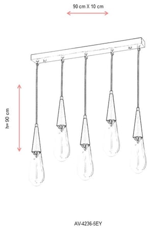 AVONNI AV-60059-5EY Eskitme Kaplama Modern Avize E14 Metal Cam 90x10cm