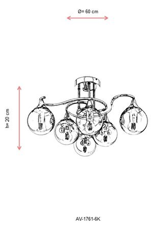 AVONNI AV-60156-6K Krom Kaplama Modern Avize E27 Metal Cam 60cm