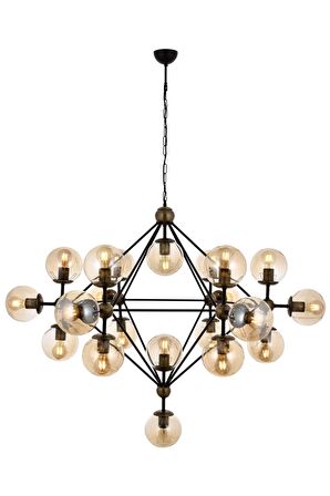AVONNI AV-60163-21BSY Siyah Boyalı Modern Avize E27 Metal Cam 150cm