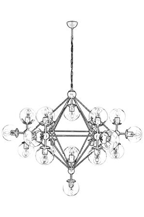 AVONNI AV-60163-21BSY Siyah Boyalı Modern Avize E27 Metal Cam 150cm