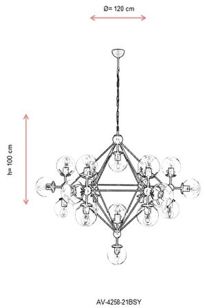 AVONNI AV-60163-21BSY Siyah Boyalı Modern Avize E27 Metal Cam 150cm