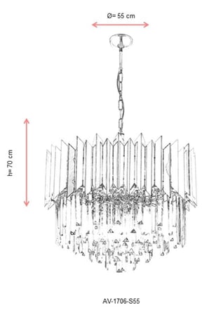 AVONNI AV-60101-S55 Sarı Kaplama Modern Avize E27 Metal Kristal 55cm