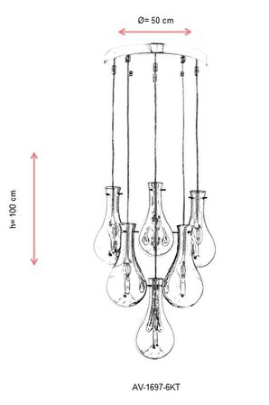 AVONNI AV-60092-6KT Krom Kaplama Modern Avize E14 Metal Cam 50cm