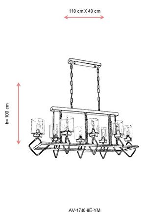 AVONNI AV-60135-8E-YM Eskitme Kaplama Modern Avize E14 Metal Cam 105x40cm