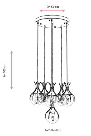 AVONNI AV-60161-6ET Eskitme Kaplama Modern Avize E27 Metal Cam 50cm