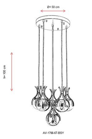 AVONNI AV-60161-6T-BSY Siyah Boyalı Modern Avize E27 Metal Cam 50cm