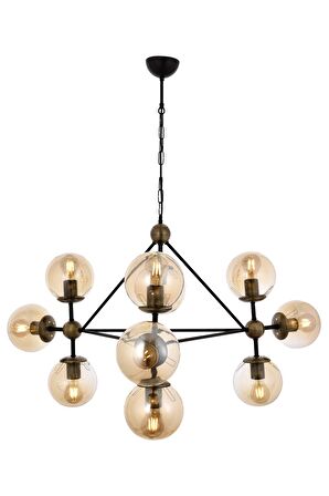 AVONNI AV-60163-10BSY Siyah Boyalı Modern Avize E27 Metal Cam 100cm
