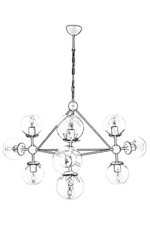 AVONNI AV-60163-10BSY Siyah Boyalı Modern Avize E27 Metal Cam 100cm