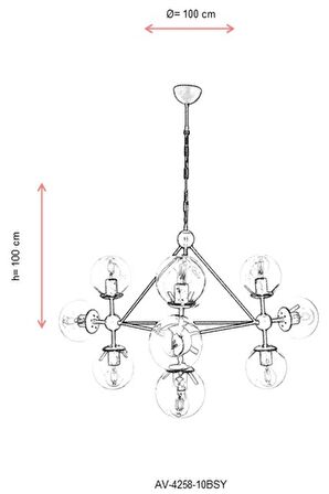 AVONNI AV-60163-10BSY Siyah Boyalı Modern Avize E27 Metal Cam 100cm