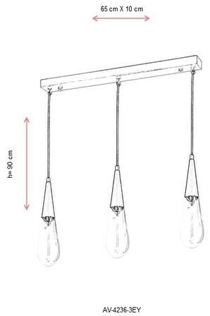 AVONNI AV-60059-3EY Eskitme Kaplama Modern Avize E14 Metal Cam 65x10cm
