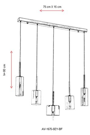 AVONNI AV-60043-5EY-BF Eskitme Kaplama Modern Avize E14 Metal Cam 70x15cm