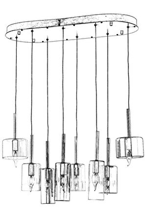 AVONNI AV-60043-E-ELLIPSE-BF Eskitme Kaplama Modern Avize E14 Metal Cam 70x35cm