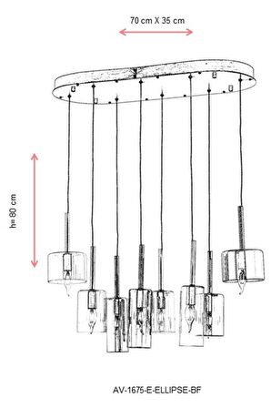 AVONNI AV-60043-E-ELLIPSE-BF Eskitme Kaplama Modern Avize E14 Metal Cam 70x35cm
