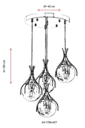 AVONNI AV-60161-4KT Krom Kaplama Modern Avize E27 Metal Cam 40cm