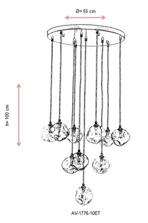 AVONNI AV-60211-10ET Eskitme Kaplama Modern Avize G9 Metal Cam 55cm