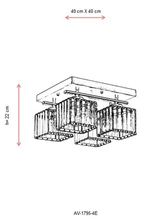 AVONNI AV-60230-4E Eskitme Kaplama Modern Avize E27 Metal Kristal 40x40cm