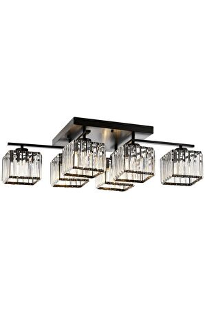 AVONNI AV-60230-6BSY Siyah Boyalı Modern Avize E27 Metal Kristal 80x40cm