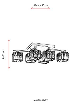 AVONNI AV-60230-6BSY Siyah Boyalı Modern Avize E27 Metal Kristal 80x40cm