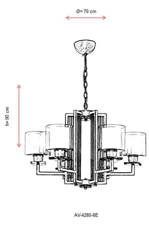 AVONNI AV-60190-6E Eskitme Kaplama Modern Avize E27 Metal Cam 70cm