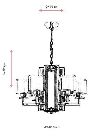 AVONNI AV-60190-6K Krom Kaplama Modern Avize E27 Metal Cam 70cm