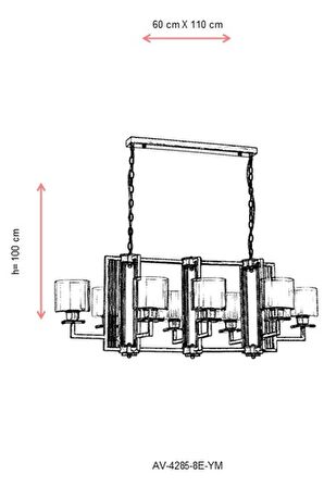 AVONNI AV-60190-8E-YM Eskitme Kaplama Modern Avize E27 Metal Cam 110x60cm