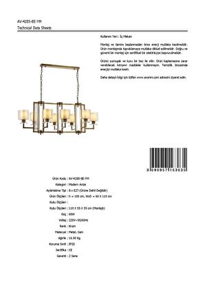 AVONNI AV-60190-8E-YM Eskitme Kaplama Modern Avize E27 Metal Cam 110x60cm