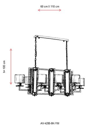 AVONNI AV-60190-8K-YM Krom Kaplama Modern Avize E27 Metal Cam 110x60cm