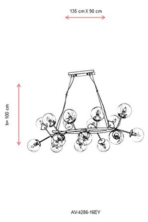 AVONNI AV-60191-16EY Eskitme Kaplama Modern Avize E14 Metal Cam 110x90cm