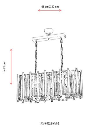 AVONNI AV-65222-YM-E Eskitme Kaplama Modern Avize E14 Metal Kristal 65x22cm