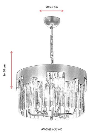 AVONNI AV-65225-BSY40 Siyah Boyalı Klasik Avize E14 Metal Kristal 40cm