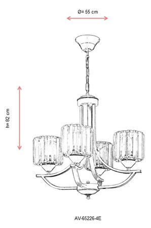 AVONNI AV-65226-4E Eskitme Kaplama Modern Avize E27 Metal Kristal 55cm