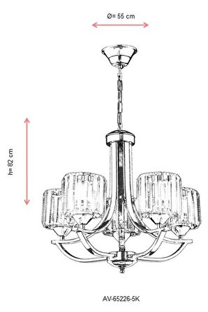 AVONNI AV-65226-5K Krom Kaplama Modern Avize E27 Metal Kristal 55cm