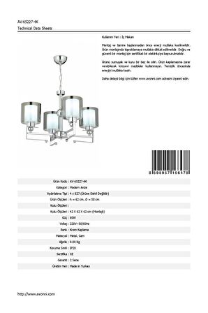 AVONNI AV-65227-4K Krom Kaplama Modern Avize E27 Metal Cam 58cm