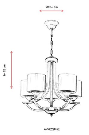 AVONNI AV-65228-5E Eskitme Kaplama Modern Avize E27 Metal Cam 55cm