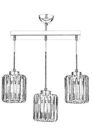 AVONNI AV-65230-3KY Krom Kaplama Modern Avize E27 Metal Kristal 54x15cm