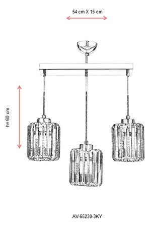 AVONNI AV-65230-3KY Krom Kaplama Modern Avize E27 Metal Kristal 54x15cm