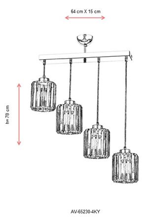 AVONNI AV-65230-4KY Krom Kaplama Modern Avize E27 Metal Kristal 64x15cm