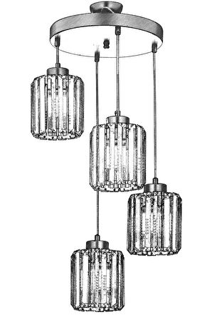 AVONNI AV-65230-4T-BSY Siyah Boyalı Modern Avize E27 Metal Kristal 40cm