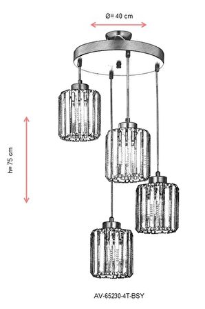AVONNI AV-65230-4T-BSY Siyah Boyalı Modern Avize E27 Metal Kristal 40cm