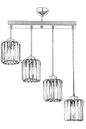 AVONNI AV-65230-4Y-BSY Siyah Boyalı Modern Avize E27 Metal Kristal 64x15cm