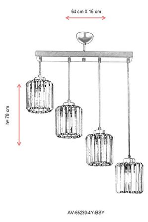 AVONNI AV-65230-4Y-BSY Siyah Boyalı Modern Avize E27 Metal Kristal 64x15cm