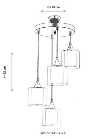 AVONNI AV-65233-4T-BSY-F Siyah Boyalı Modern Avize E27 Metal Cam 40cm