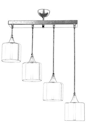 AVONNI AV-65233-4Y-BSY-B Siyah Boyalı Modern Avize E27 Metal Cam 70x14cm