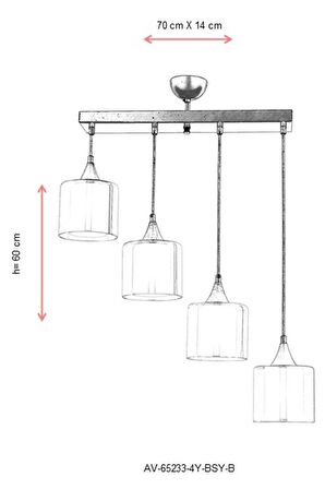 AVONNI AV-65233-4Y-BSY-B Siyah Boyalı Modern Avize E27 Metal Cam 70x14cm