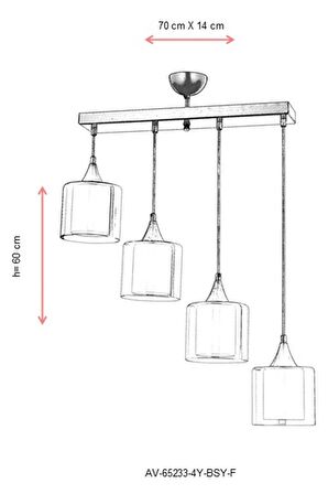 AVONNI AV-65233-4Y-BSY-F Siyah Boyalı Modern Avize E27 Metal Cam 70x14cm